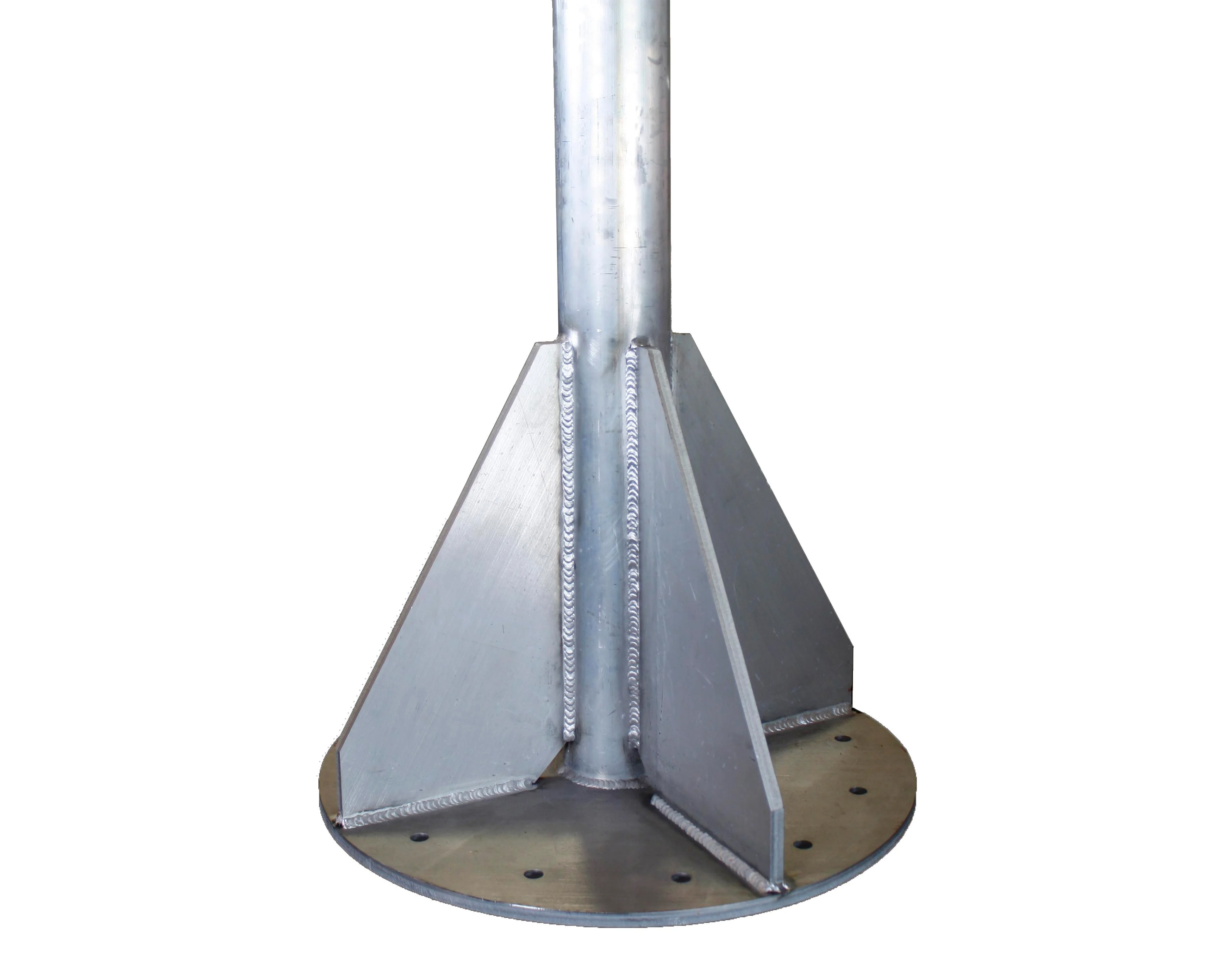 Aluminum - Column with ½ in. flange—(4) supporting gussets—4 in. O.D. x ¼ in. wall round tubing