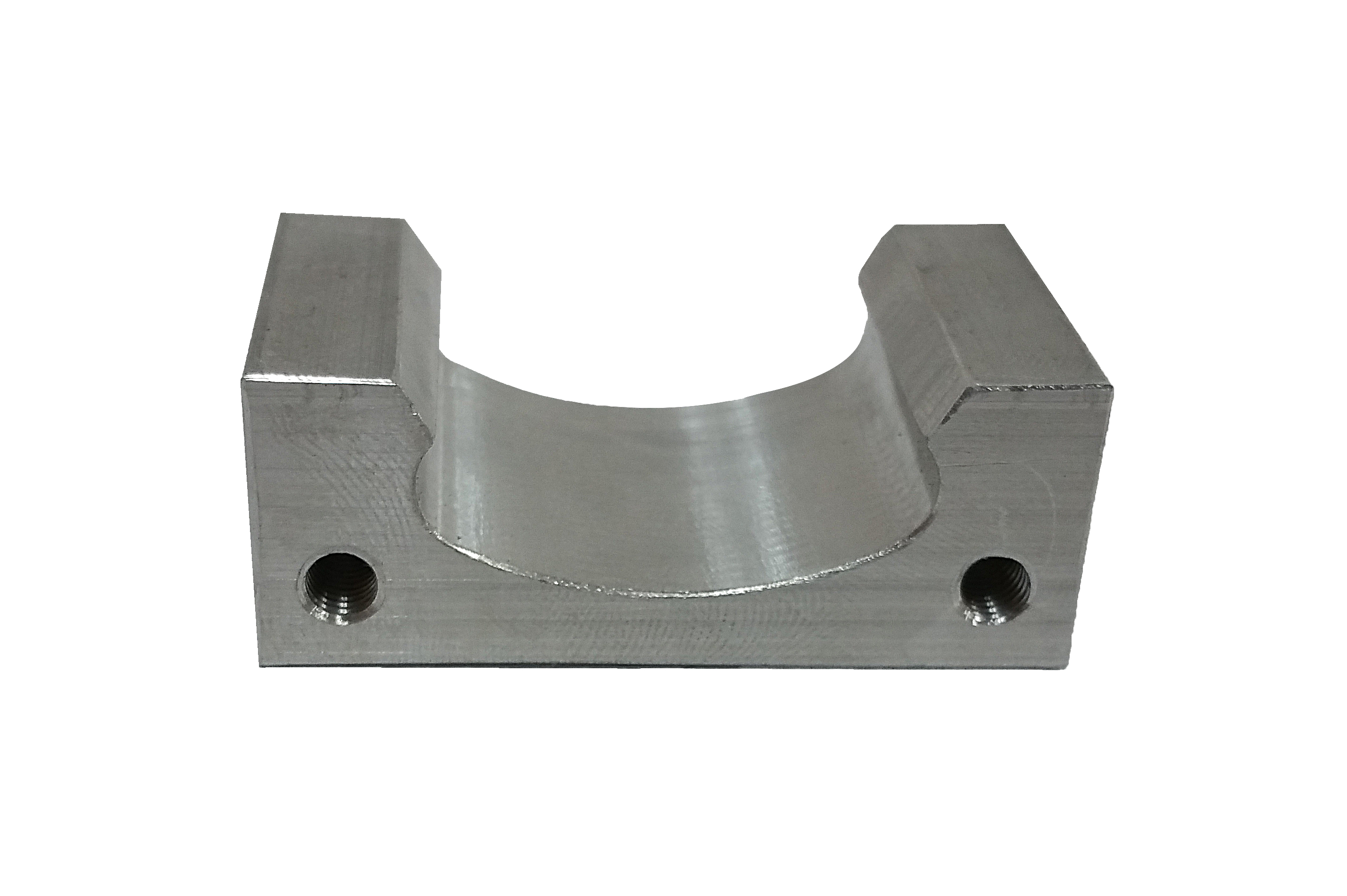 Machined Part - Aluminum bar machined to ¾ in. x 2 in. x 1 ⅛ in. LG. with elliptical-shaped open cut out and (2) #10-32 drilled and tapped holes