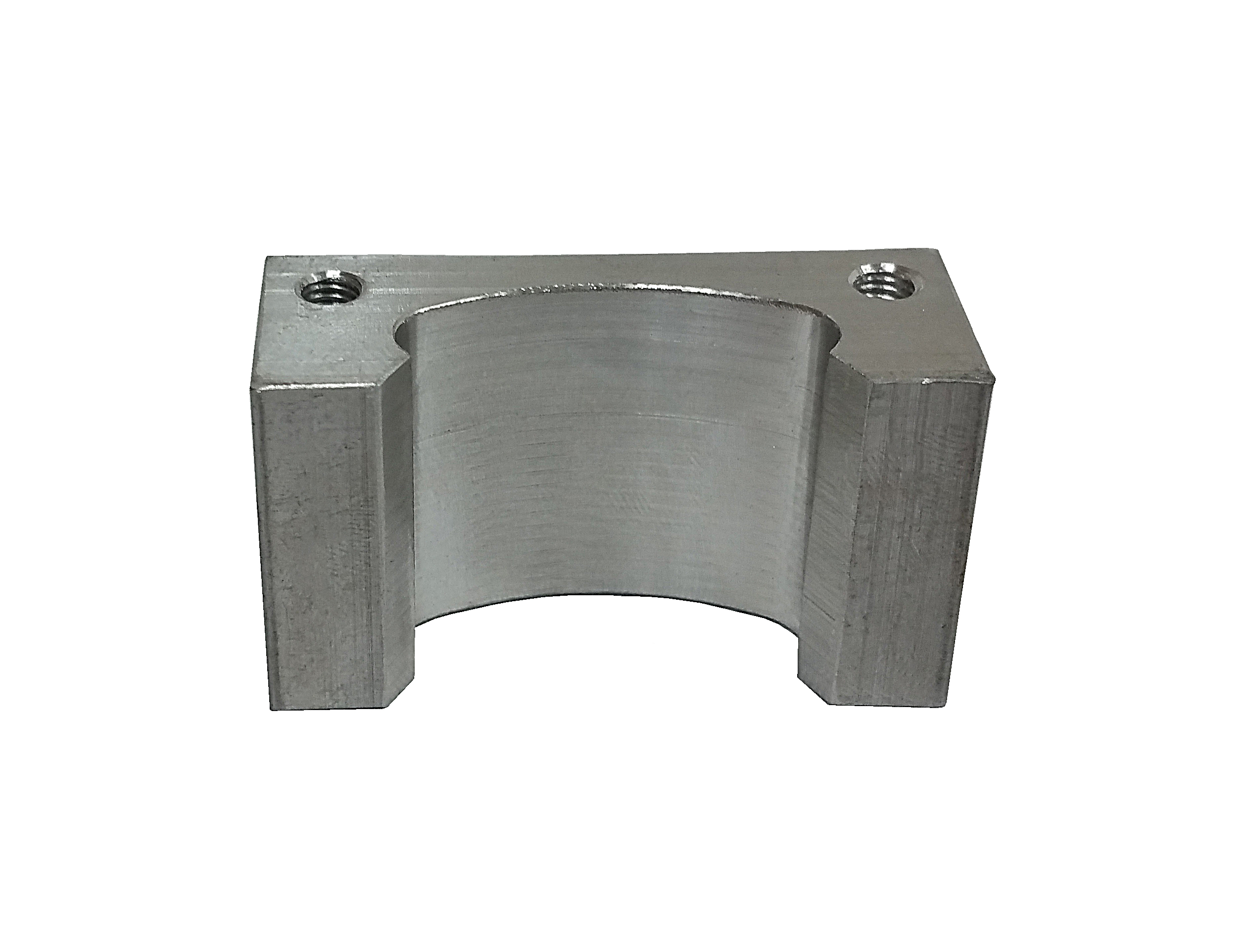 Machined Part - Aluminum bar machined to ¾ in. x 2 in. x 1⅛ in. LG. with elliptical-shaped open cut out and (2) #10-32 drilled and tapped holes